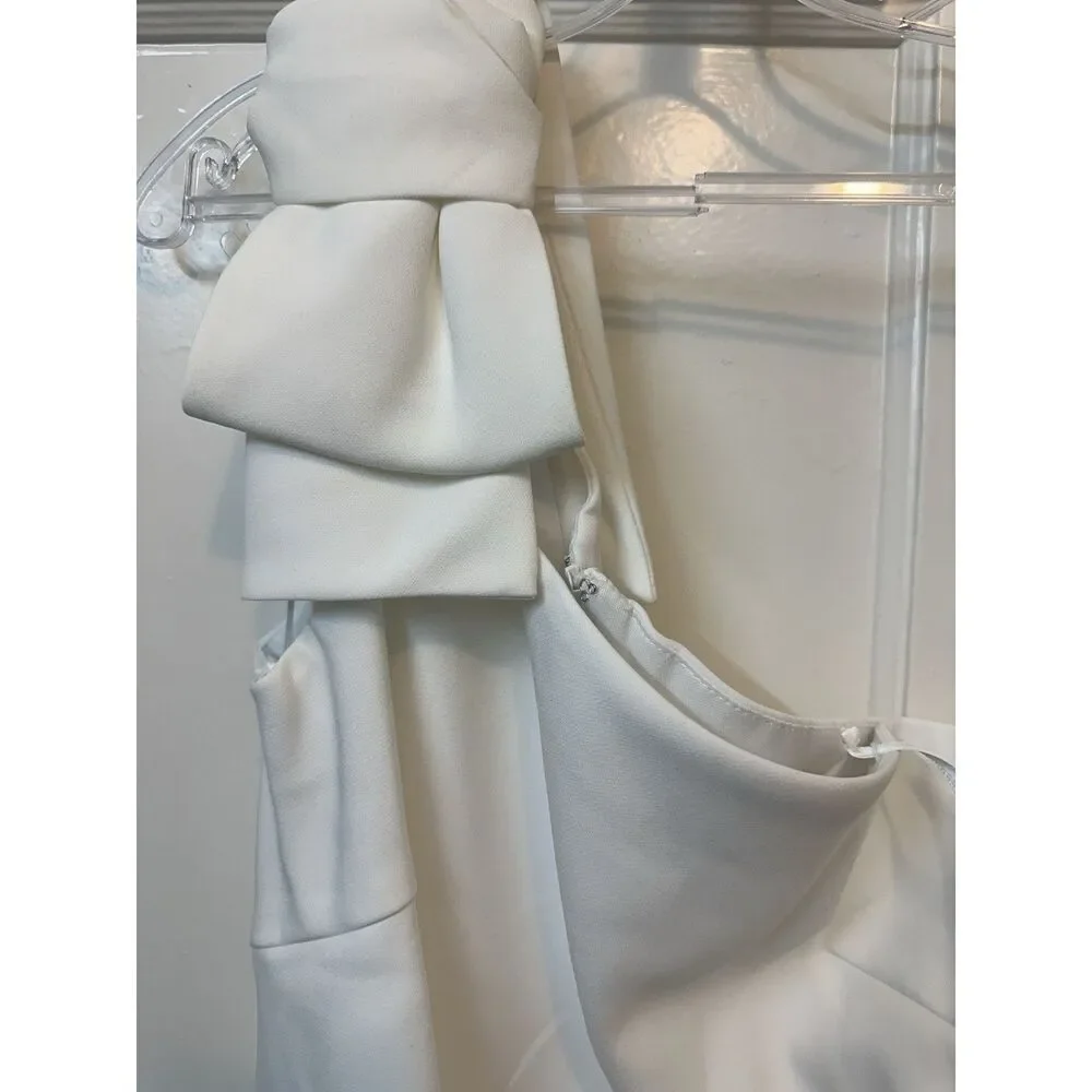 Ieena For Macduggal 26665‎ White Sz 10 Wedding Bride Shower Bridal Slit Bow